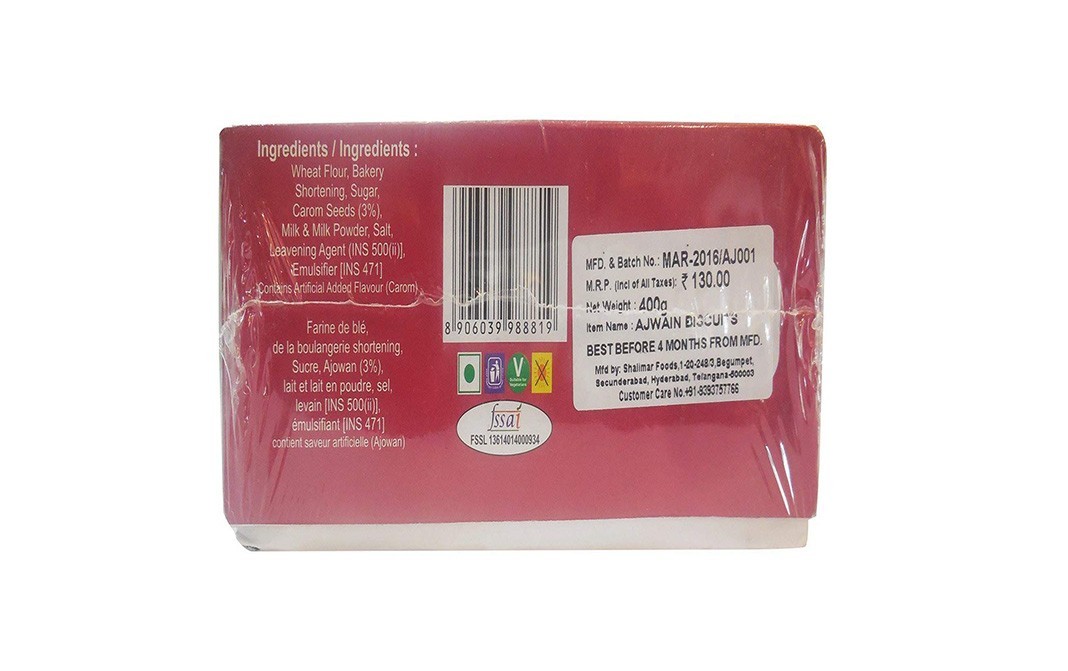 Biscuitwaala Ajwain Biscuits Biscuits Celeri   Box  400 grams